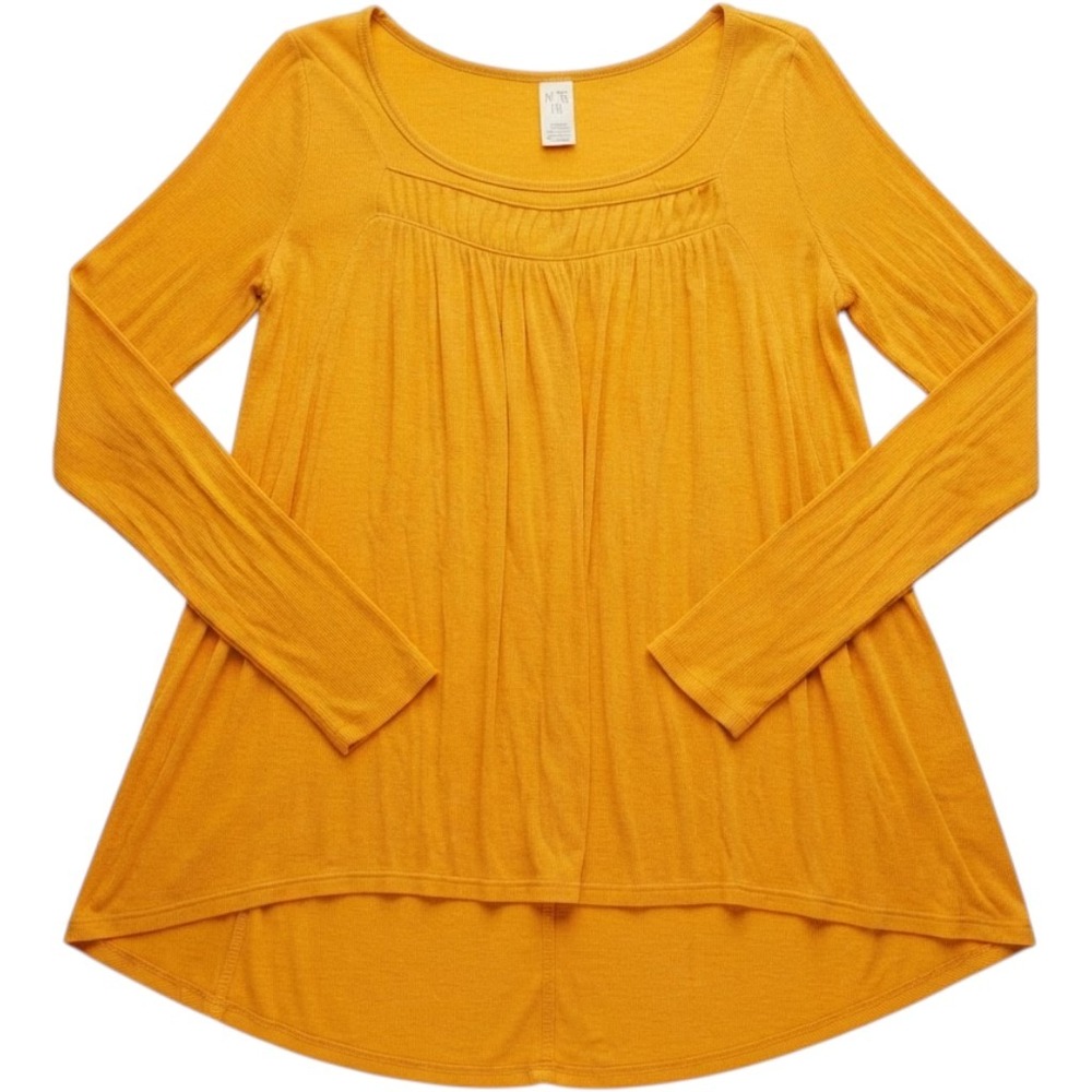 We The Free Free People Mustard Yellow Ribbed Pleated Babydoll Tunic Top Large